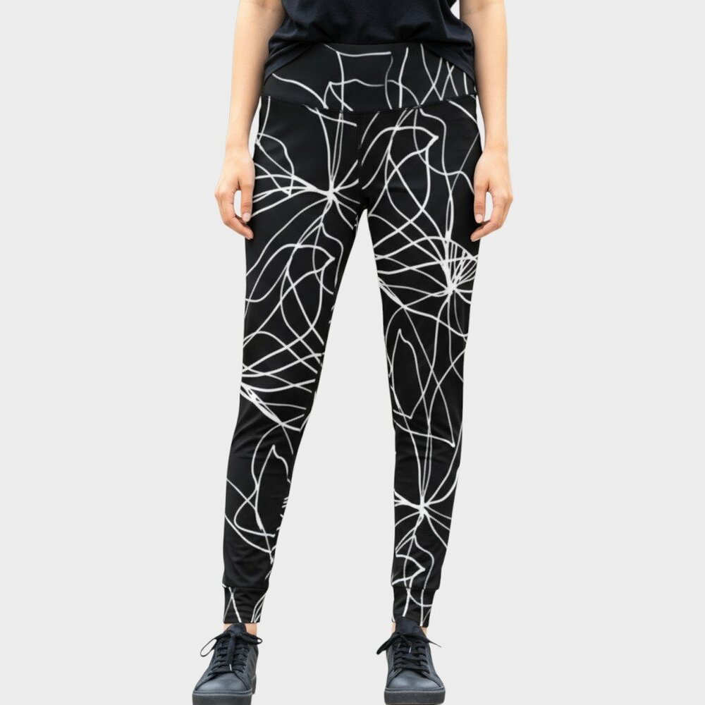 DKNY Sport Leggings Womens Small Black Graphic Print Stretch Athleisure